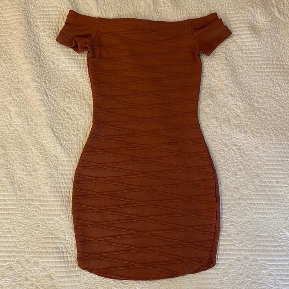 Chic Pleated Off-the-Shoulder Stretch Satin Dress Burnt Orange main image 1